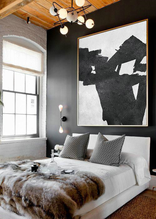 Extra Large Canvas Art,Oversized Minimal Black And White Painting - Modern Art